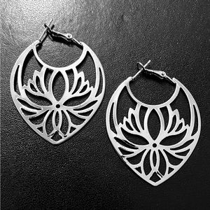 💗 Silver Large Lotus Flower Earrings NEW